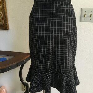 CALVIN KLEIN Dressy Plaid Short Skirt Flared Hemline Stretchy Lined Black 2